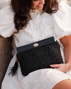 Fern Raffia Clutch Black