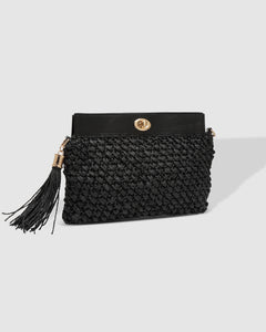 Fern Raffia Clutch Black