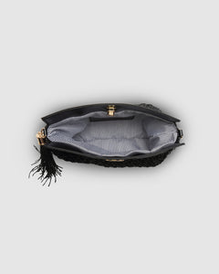 Fern Raffia Clutch Black