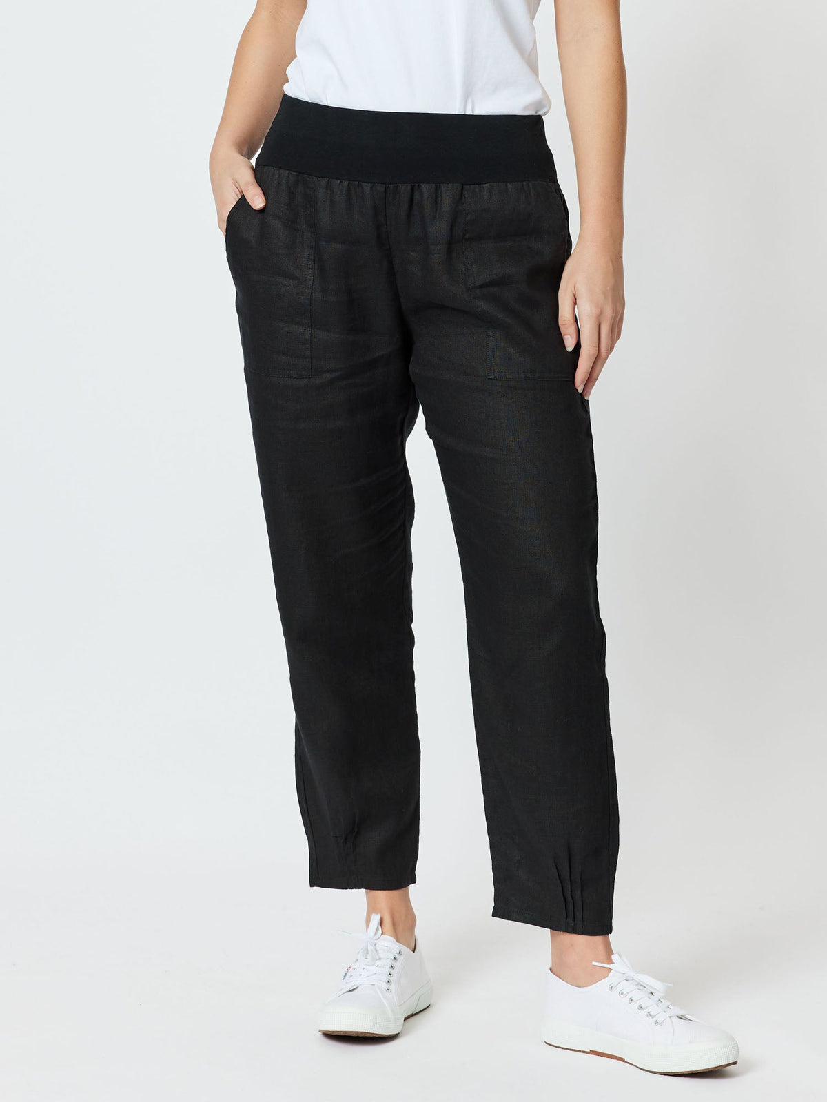 Jersey Waist Linen Pant - Black