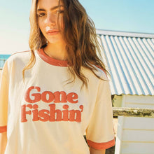 Load image into Gallery viewer, Gone Fishin Boxy Ringer Tee in Off White