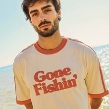 Load image into Gallery viewer, Gone Fishin Boxy Ringer Tee in Off White