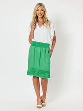 Load image into Gallery viewer, Mimi Ruffle Hem Linen Skirt Emerald