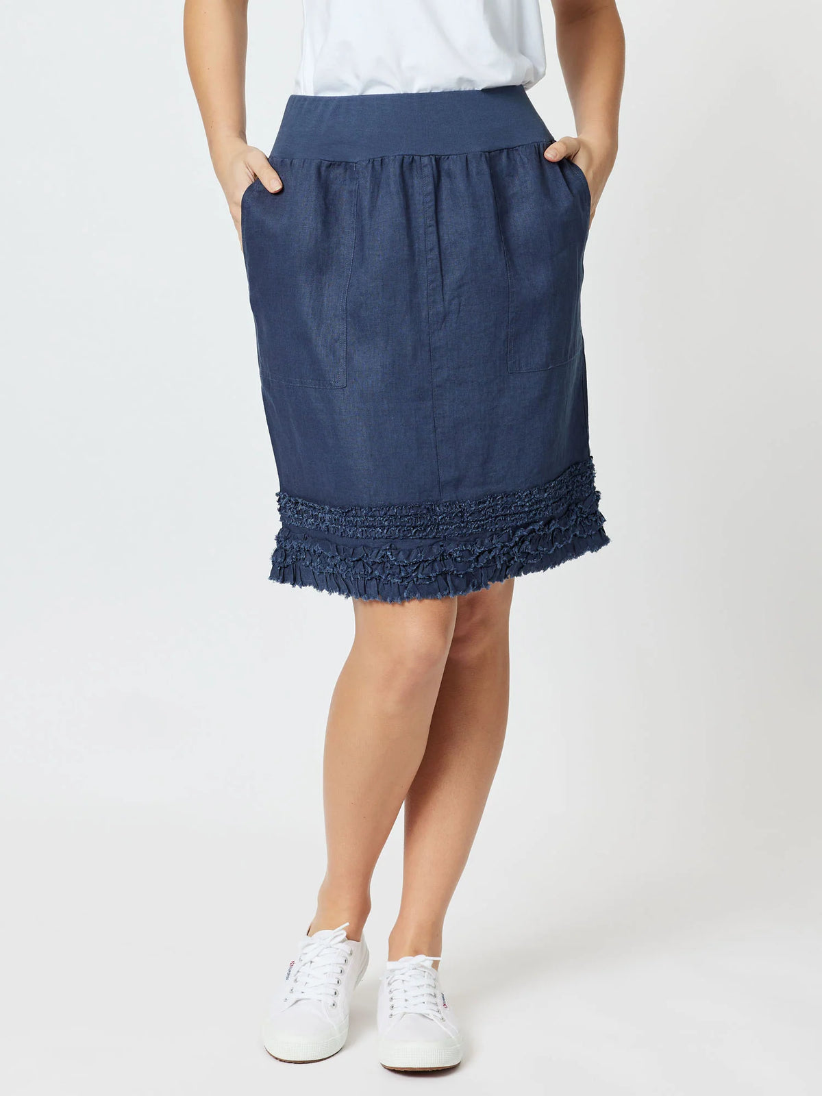 Mimi Ruffle Hem Linen Skirt Navy