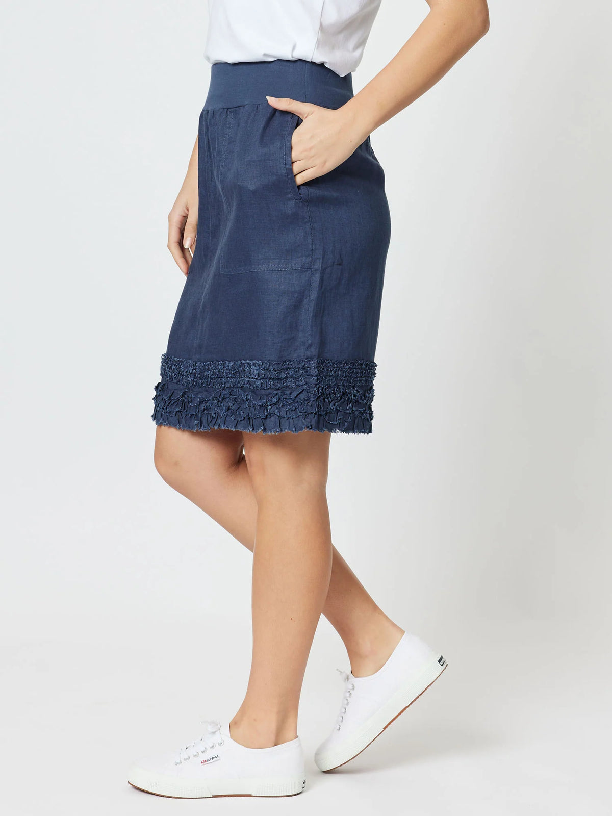 Mimi Ruffle Hem Linen Skirt Navy