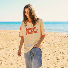 Load image into Gallery viewer, Gone Fishin Boxy Ringer Tee in Off White