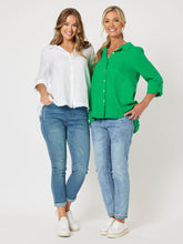 Load image into Gallery viewer, Ruffle Hem Linen Shirt - Emerald