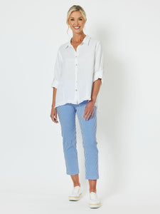Ruffle Hem Linen Shirt - White