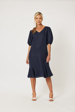 Load image into Gallery viewer, Flute Hem Linen Dress - Navy