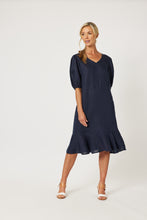 Load image into Gallery viewer, Flute Hem Linen Dress - Navy