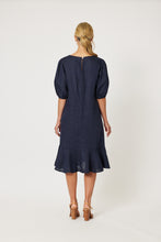 Load image into Gallery viewer, Flute Hem Linen Dress - Navy