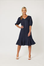 Load image into Gallery viewer, Flute Hem Linen Dress - Navy