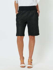 Jersey Waist Linen Short | Black