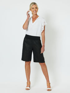 Jersey Waist Linen Short | Black