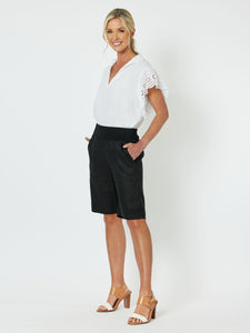 Jersey Waist Linen Short | Black