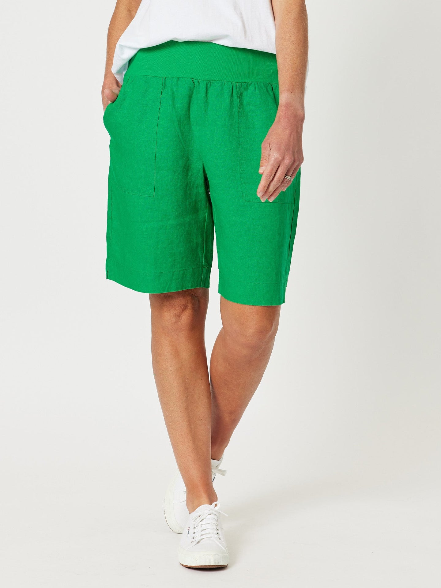 Jersey Waist Linen Short | Emerald
