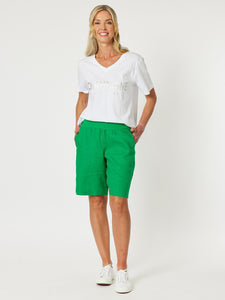 Jersey Waist Linen Short | Emerald