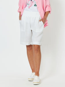 Jersey Waist Linen Short | White