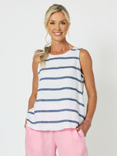 Load image into Gallery viewer, Stripe Back Button Tank Indigo