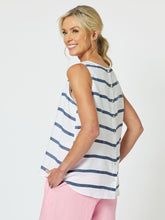 Load image into Gallery viewer, Stripe Back Button Tank Indigo