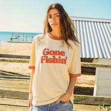 Load image into Gallery viewer, Gone Fishin Boxy Ringer Tee in Off White