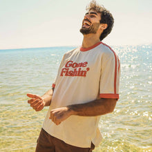 Load image into Gallery viewer, Gone Fishin Boxy Ringer Tee in Off White
