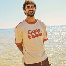 Load image into Gallery viewer, Gone Fishin Boxy Ringer Tee in Off White