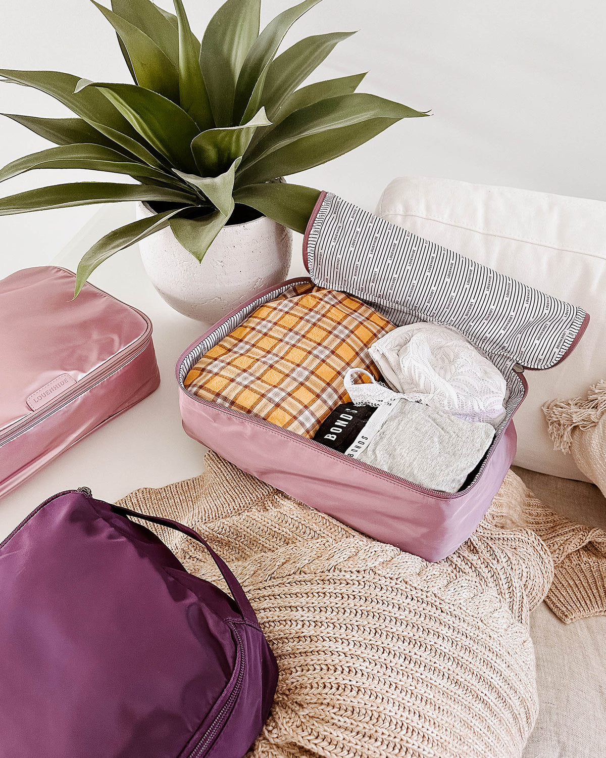 Madras 3 Piece Packing Cube Set Multi Pink
