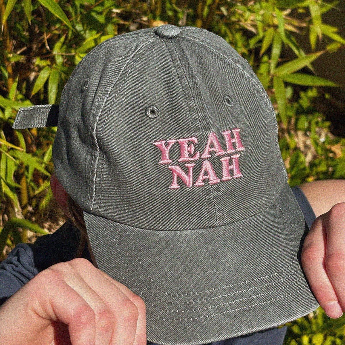 Yeah Nah Kids Cotton Cap in Charcoal
