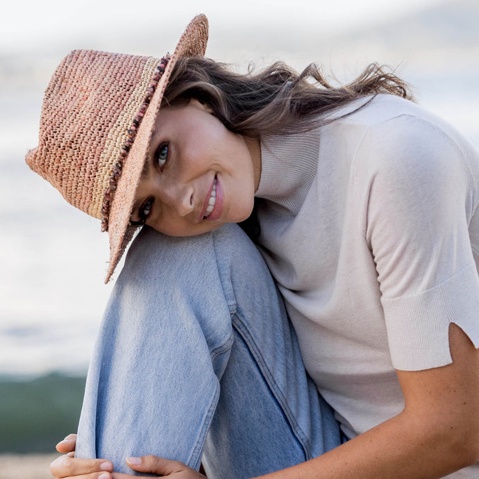 Christine Raffia Fedora Hat Old Rose