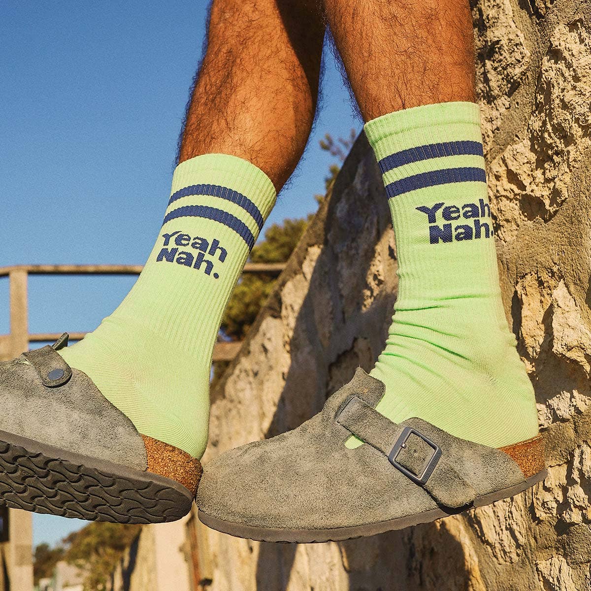 Yeah Nah Socks in Lime