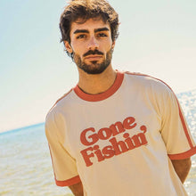 Load image into Gallery viewer, Gone Fishin Boxy Ringer Tee in Off White