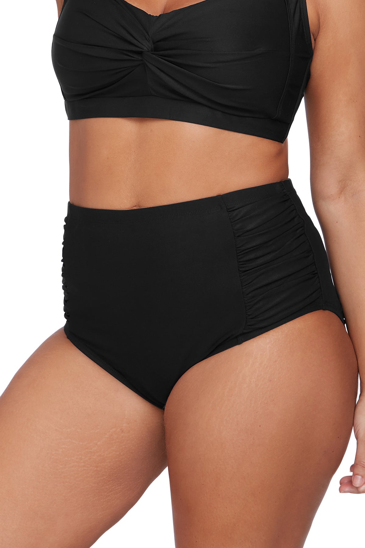 Hues Rouched Side High Waist Pant Black