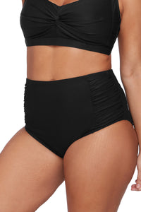 Hues Rouched Side High Waist Pant Black