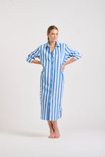 Load image into Gallery viewer, The Andrea Shirtdress - Mid Blue Wide Stripe