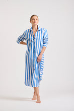 Load image into Gallery viewer, The Andrea Shirtdress - Mid Blue Wide Stripe