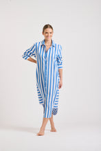 Load image into Gallery viewer, The Andrea Shirtdress - Mid Blue Wide Stripe