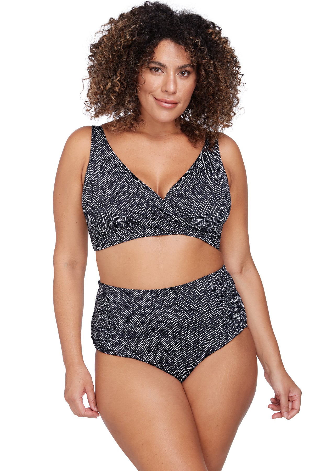 Zig Zag Rouched Side High Waist Pant - Black