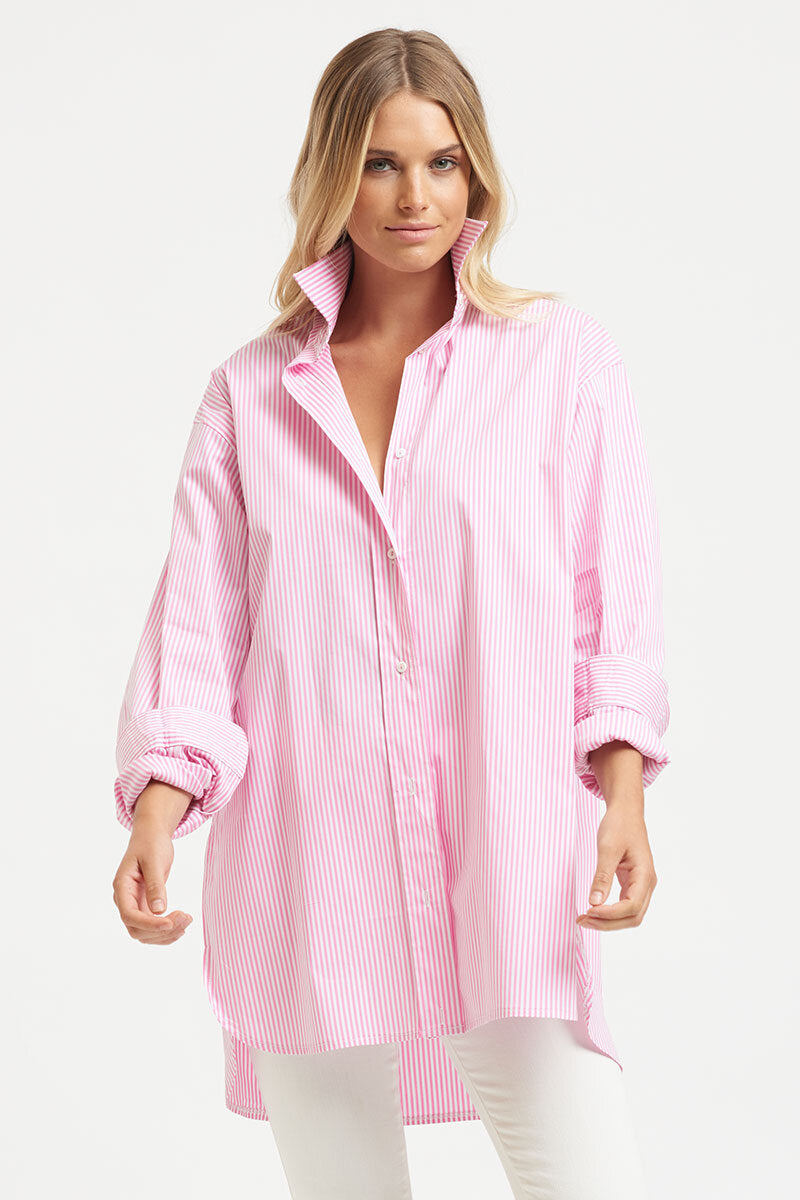The Boyfriend Shirt - Pink Skinny Stripe