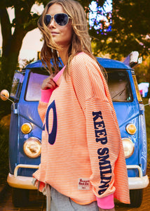 Ciao Orange Stripe Waffle Top Orange
