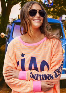 Ciao Orange Stripe Waffle Top Orange
