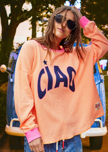 Ciao Orange Stripe Waffle Top Orange