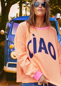 Ciao Orange Stripe Waffle Top Orange