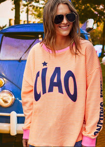 Ciao Orange Stripe Waffle Top Orange