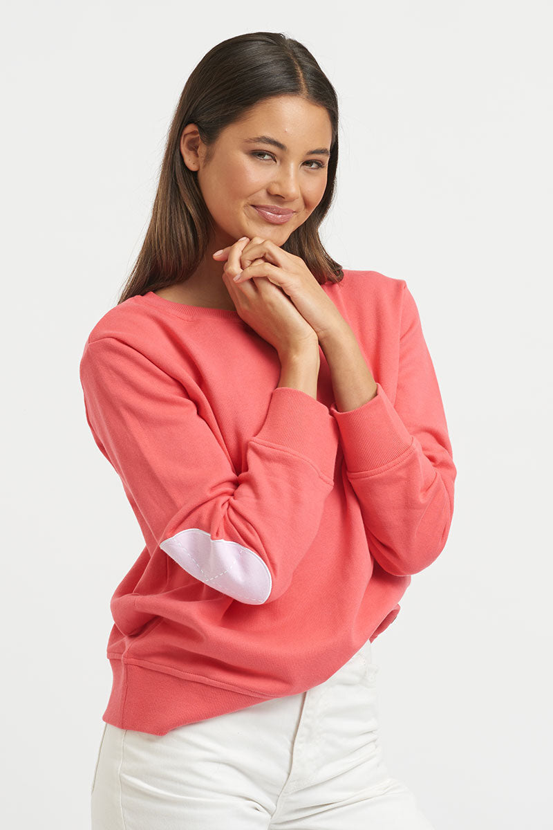 Classic Cotton Sweatshirt - Portsea Red & Powder Pink