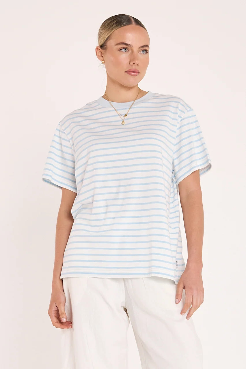 Carter Tee - White Blue Stripe