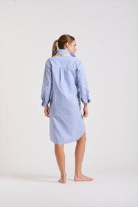 The Popover Shirtdress - Mid Blue Stripe/Floral Trim