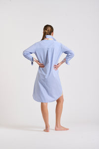 The Popover Shirtdress - Mid Blue Stripe/Floral Trim