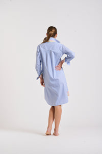 The Popover Shirtdress - Mid Blue Stripe/Floral Trim