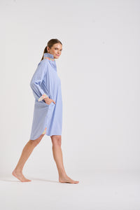 The Popover Shirtdress - Mid Blue Stripe/Floral Trim